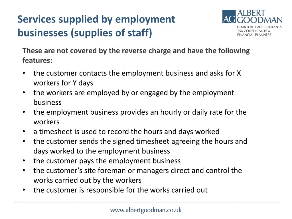 services supplied by employment businesses