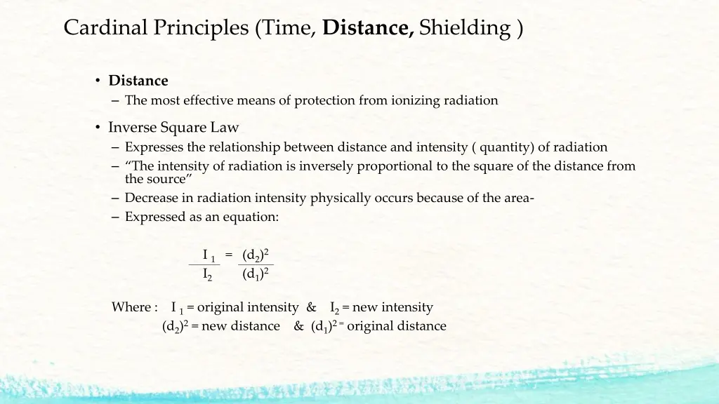 cardinal principles time distance shielding