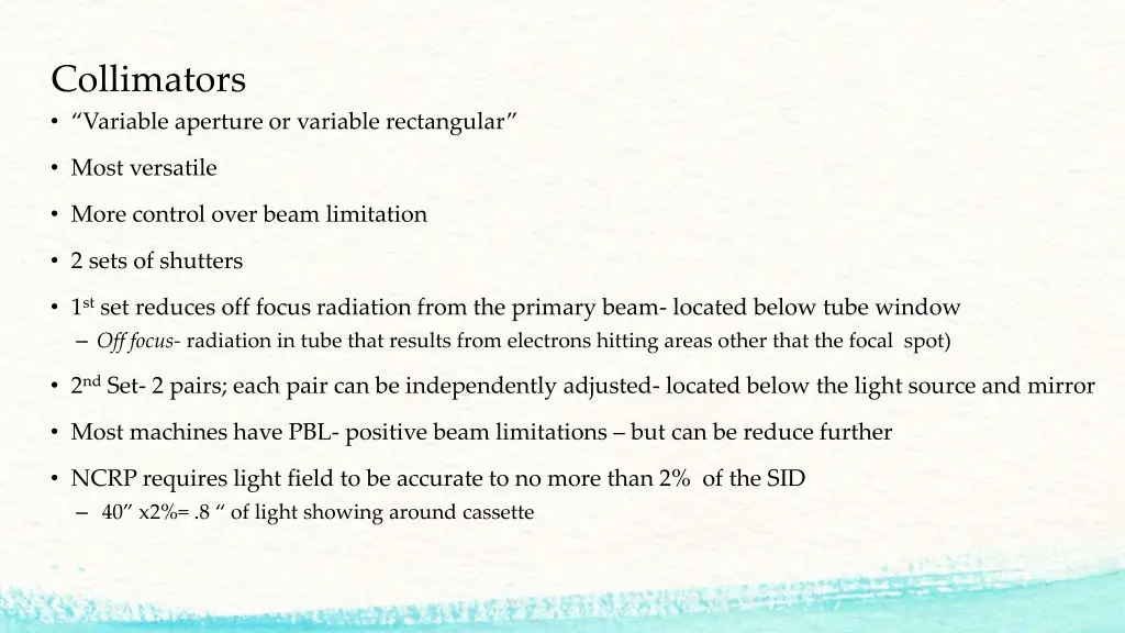 collimators variable aperture or variable