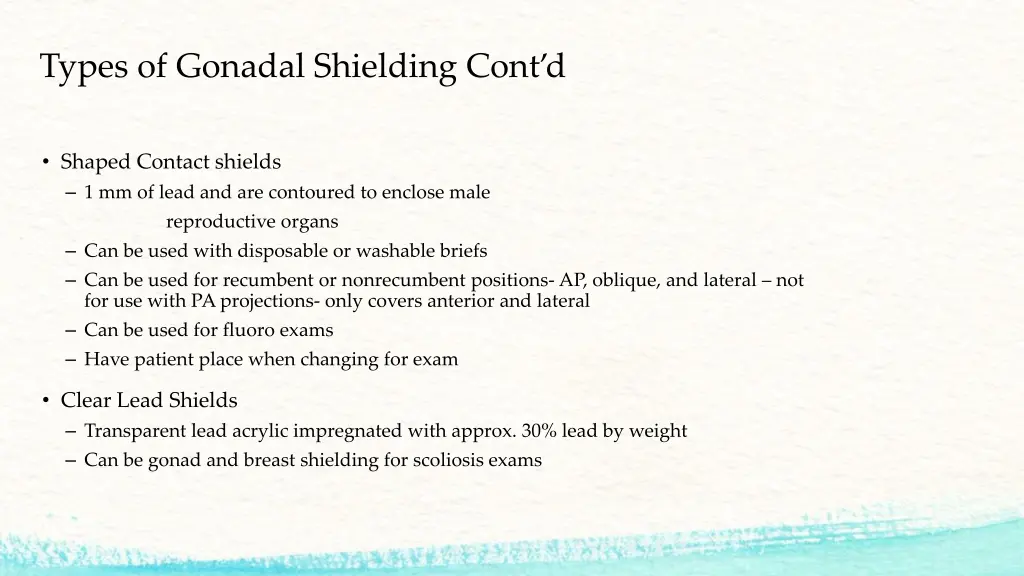 types of gonadal shielding cont d