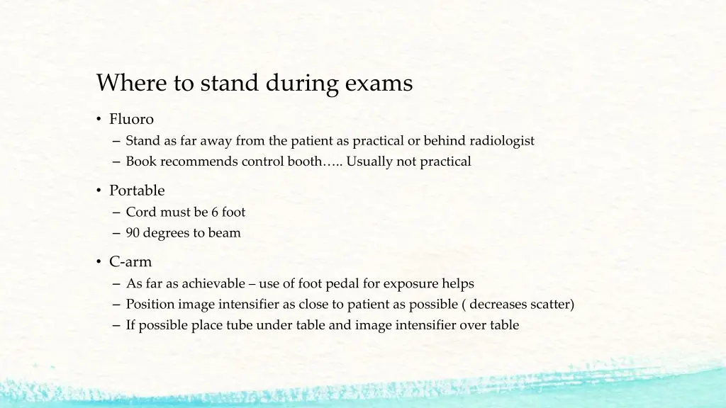 where to stand during exams