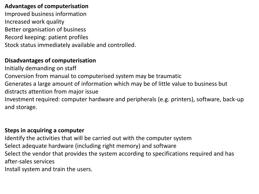 advantages of computerisation improved business