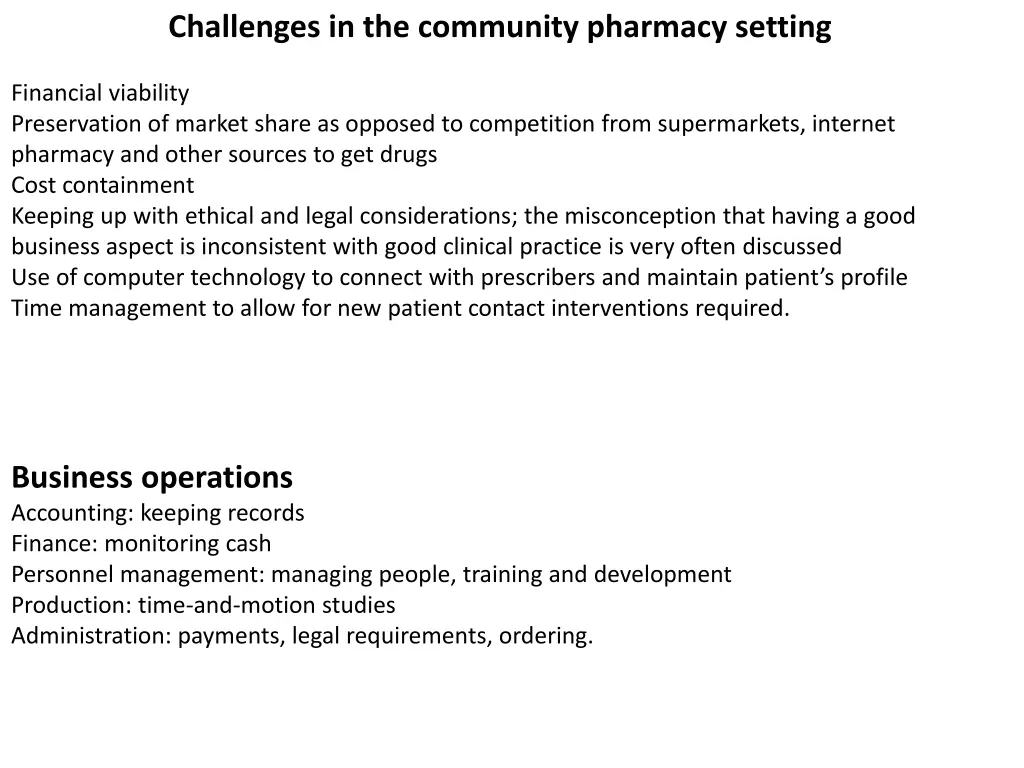 challenges in the community pharmacy setting