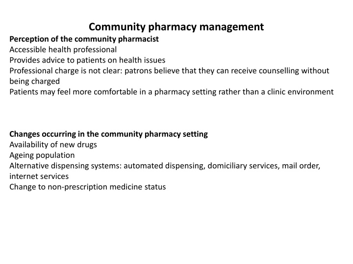 community pharmacy management perception