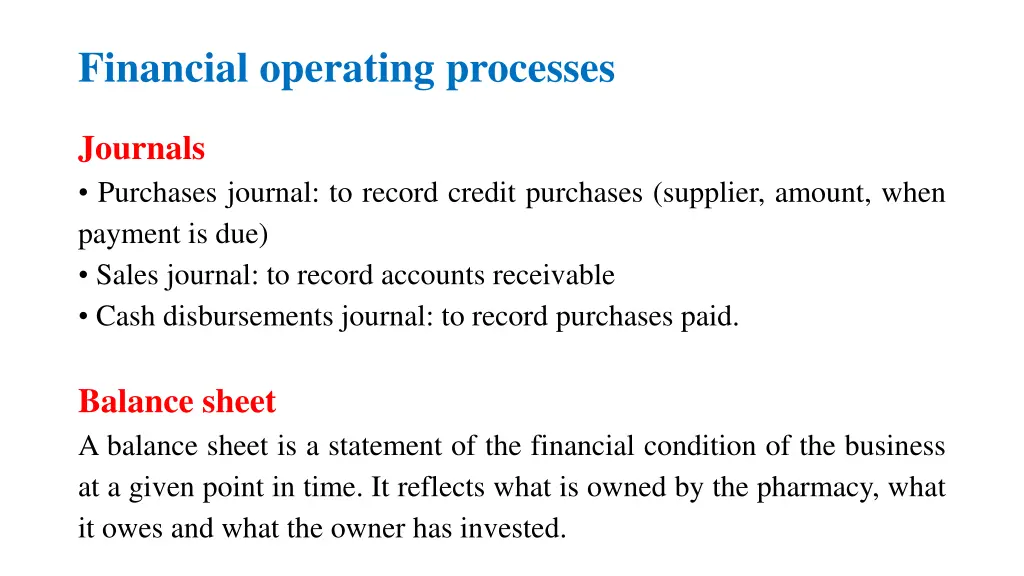 financial operating processes