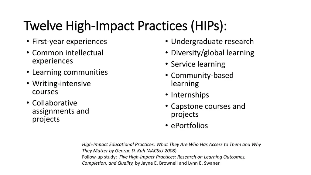 twelve high twelve high impact practices hips