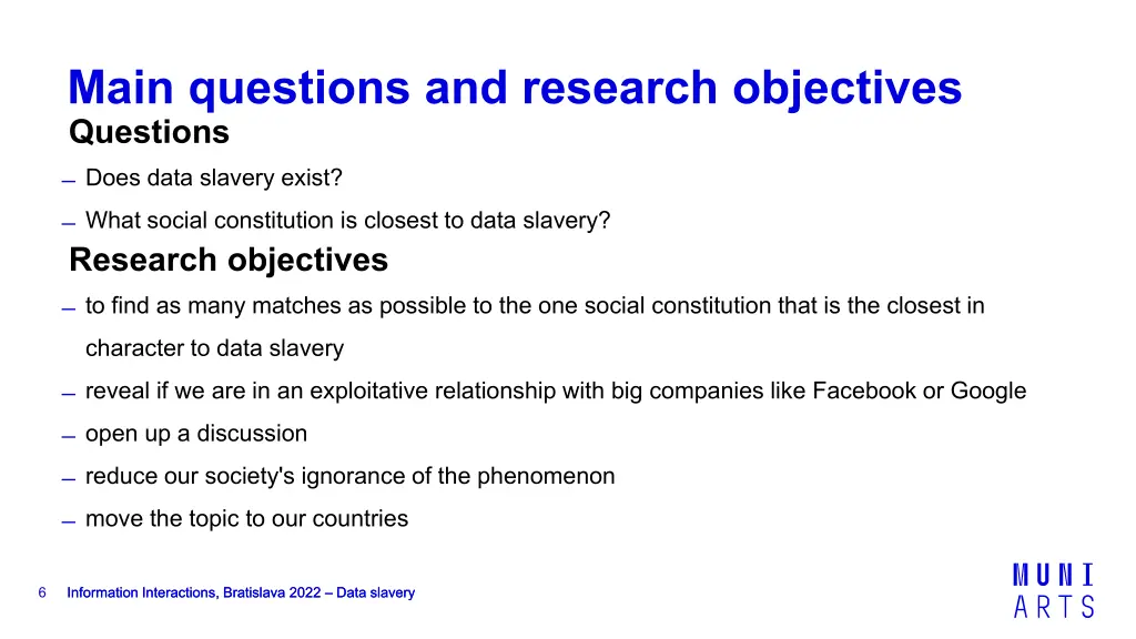 main questions and research objectives questions