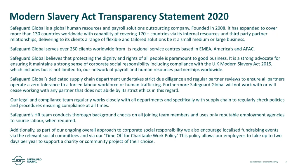 modern slavery act transparency statement 2020