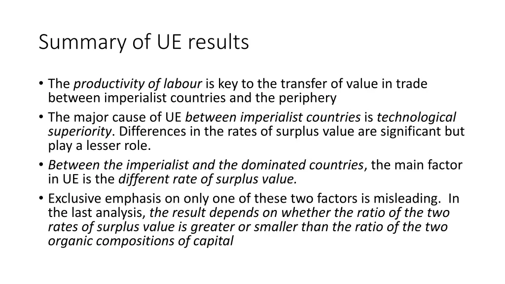 summary of ue results