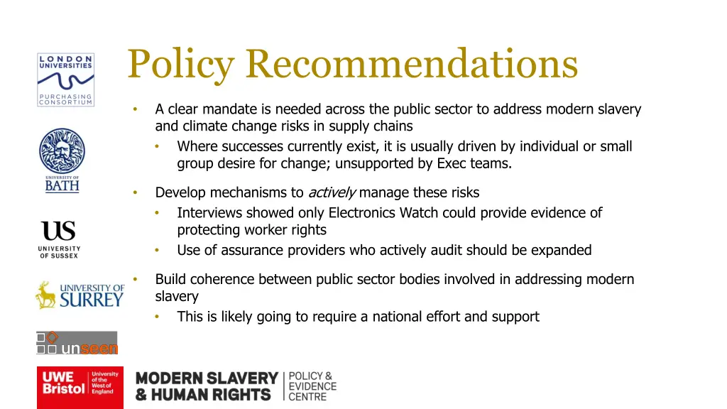 policy recommendations