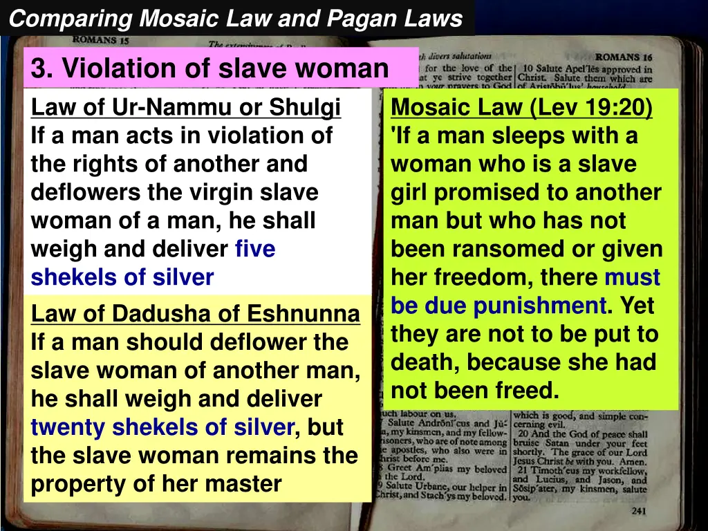 comparing mosaic law and pagan laws 2