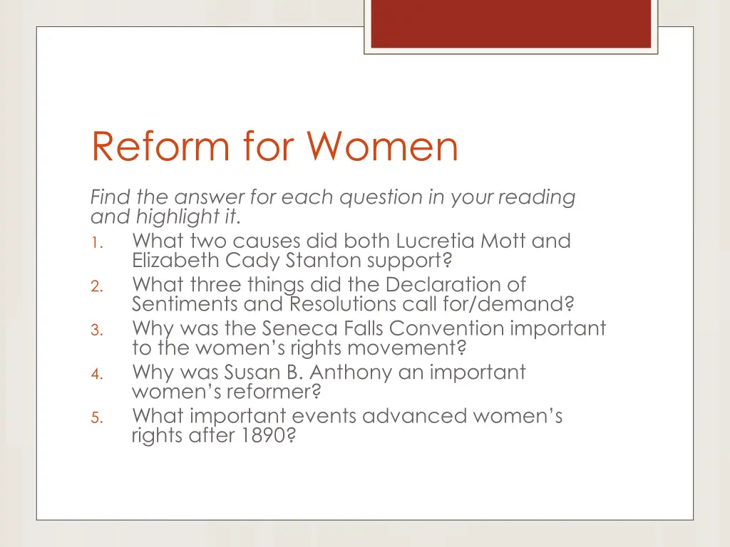 reform for women