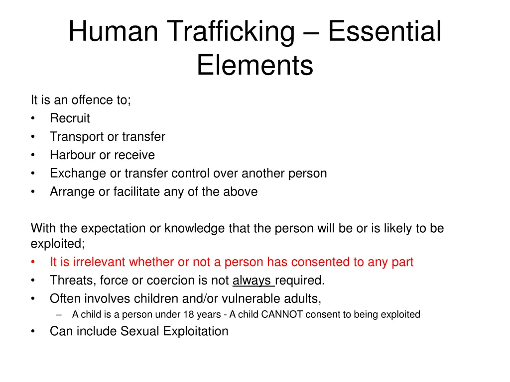 human trafficking essential elements