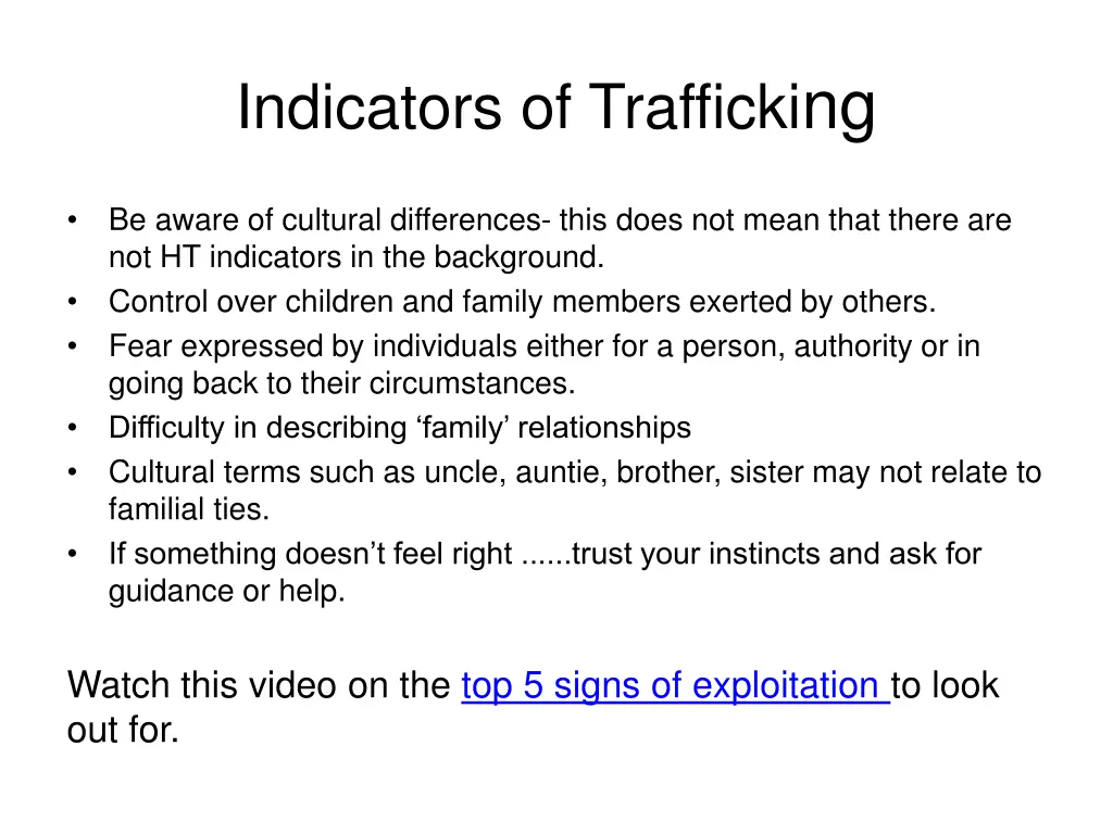 indicators of trafficki ng