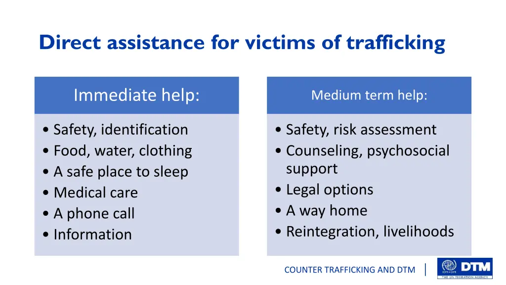 direct assistance for victims of trafficking