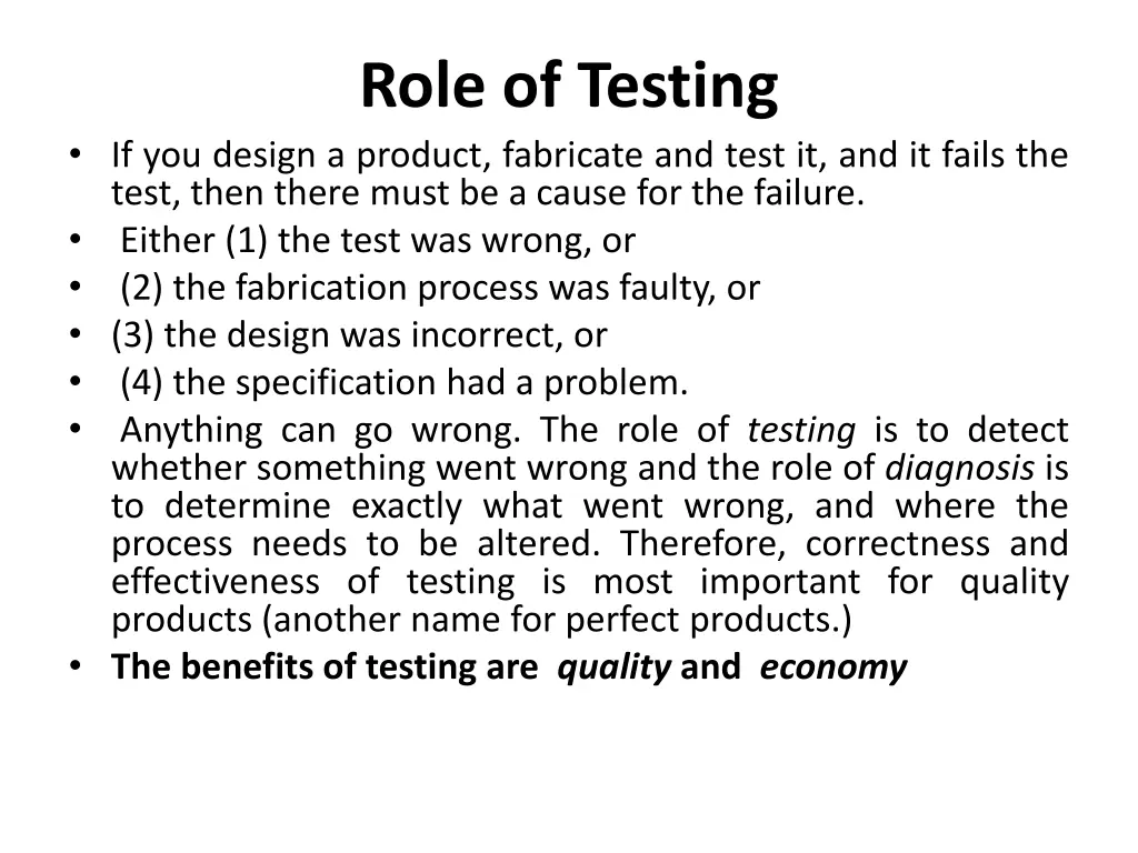 role of testing