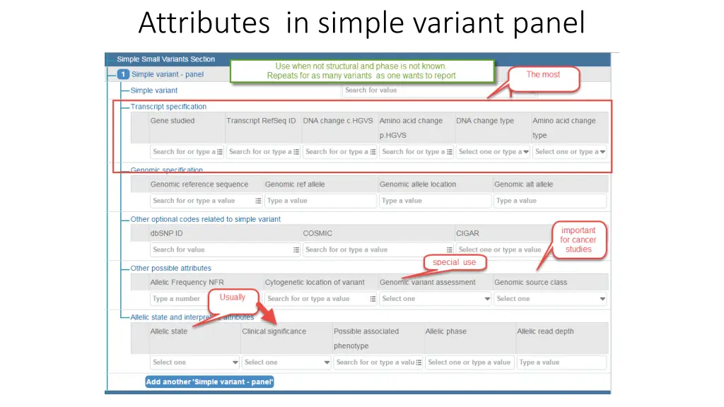 attributes in simple variant panel