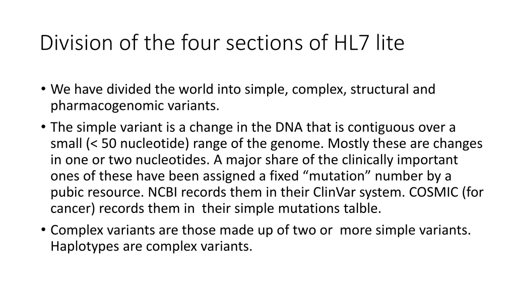 division of the four sections of hl7 lite