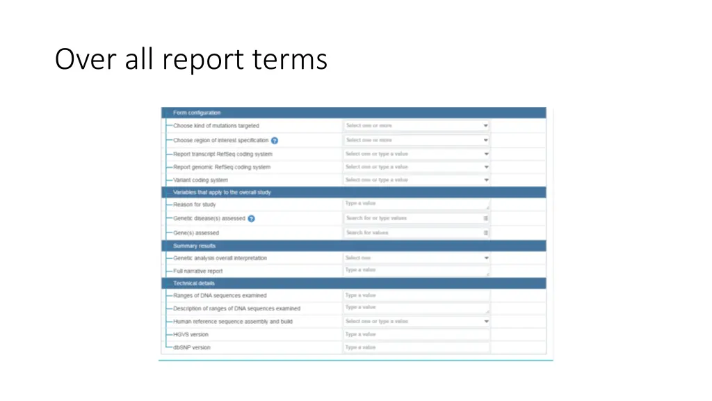 over all report terms