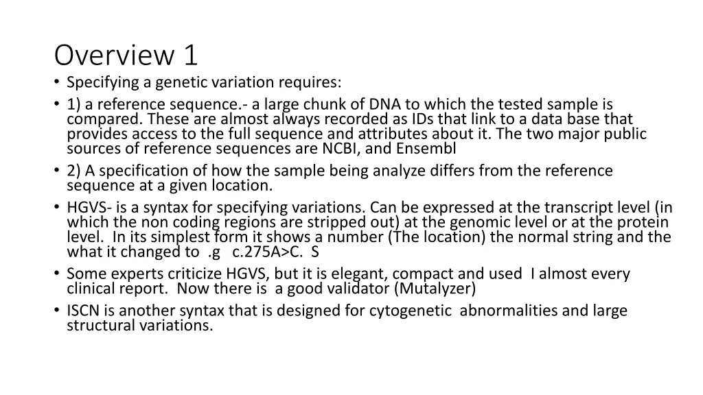 overview 1 specifying a genetic variation