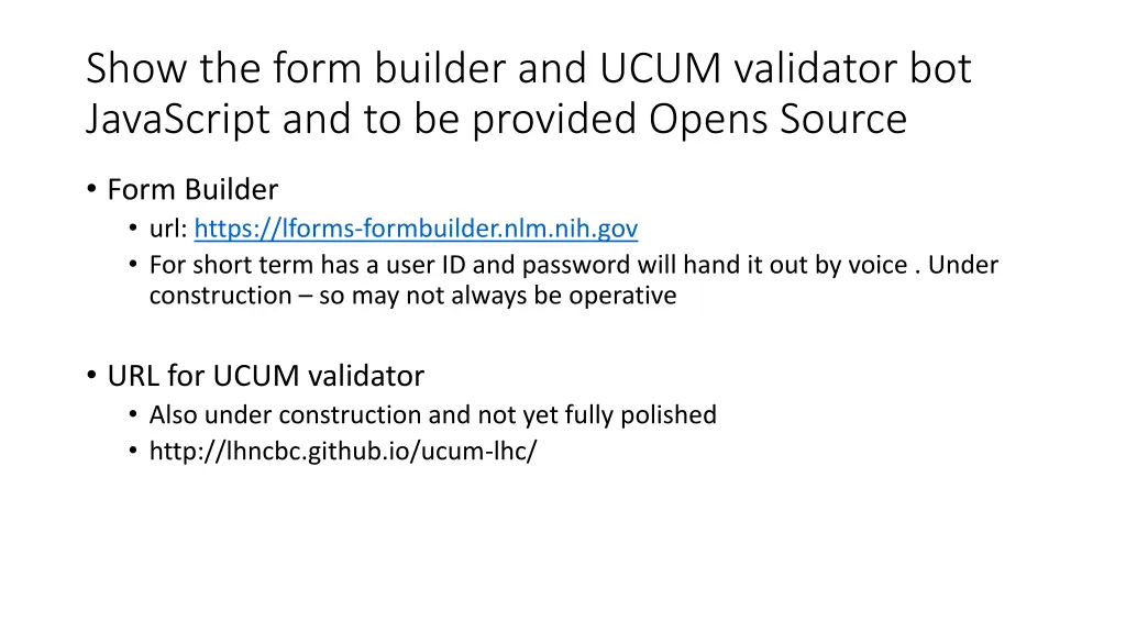 show the form builder and ucum validator