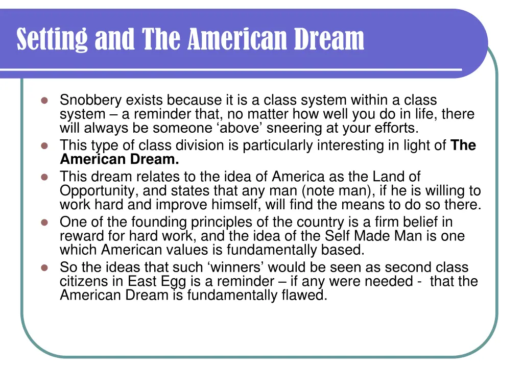 setting and the american dream