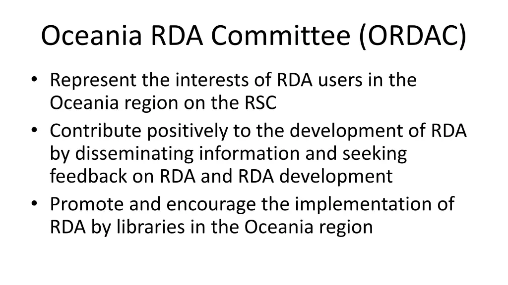 oceania rda committee ordac 1