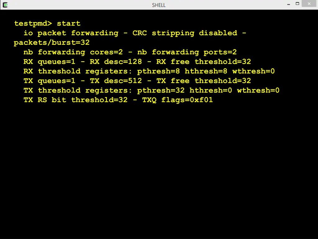 testpmd start io packet forwarding crc stripping