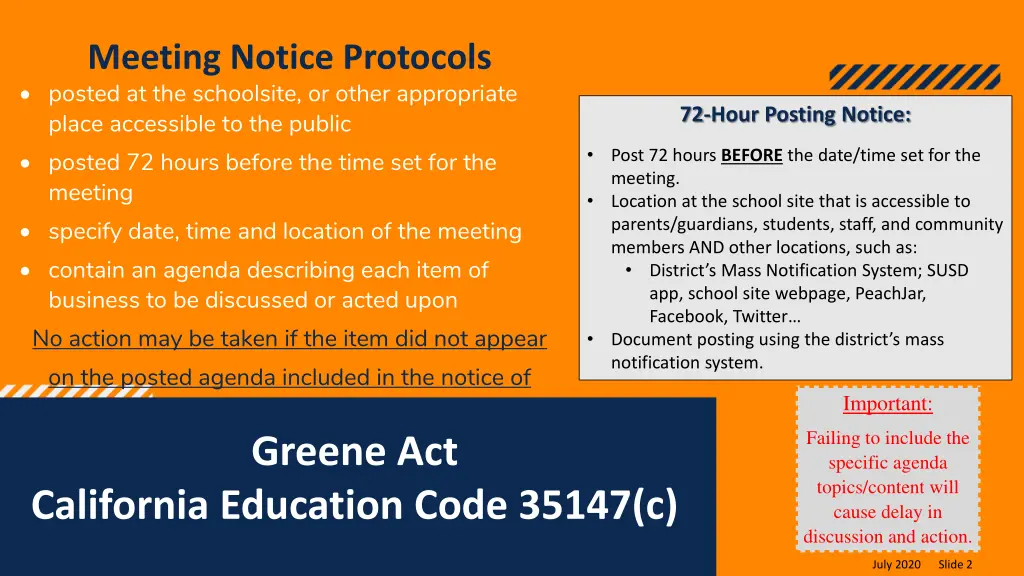 meeting notice protocols posted at the schoolsite