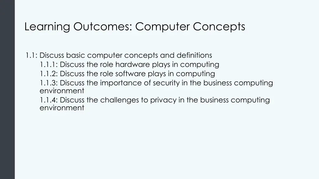 learning outcomes computer concepts