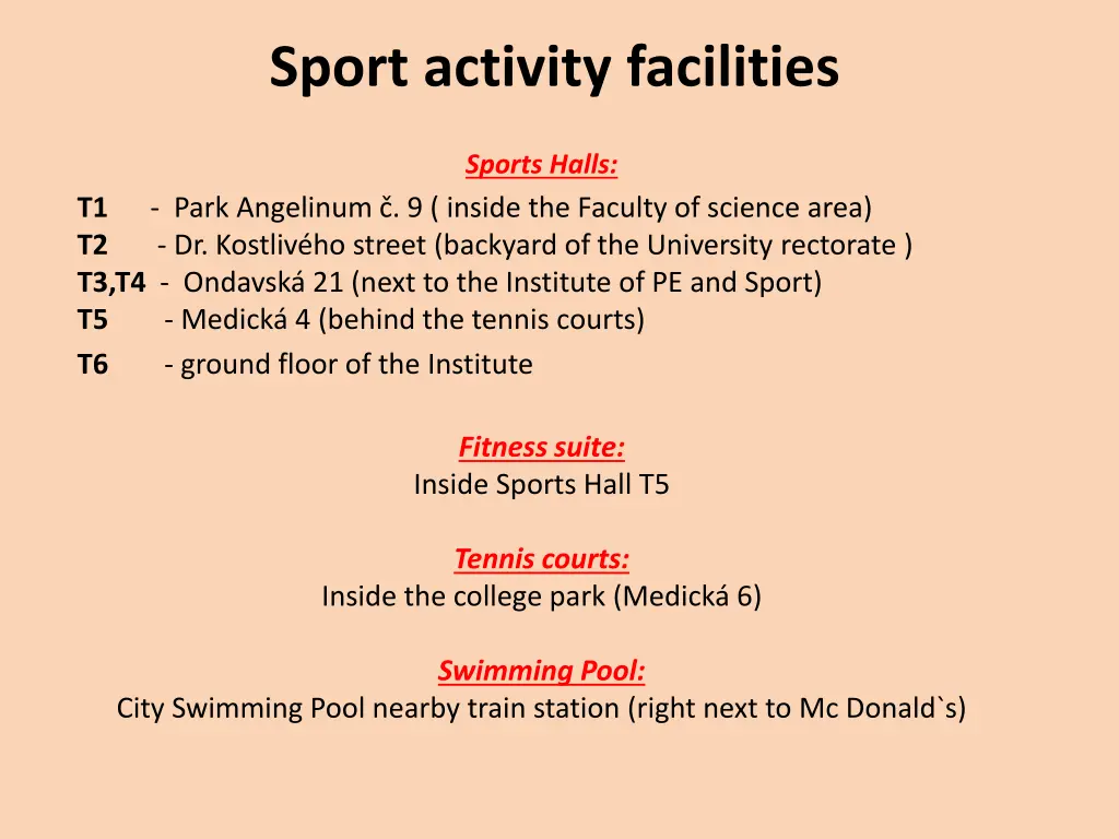 sport activity facilities