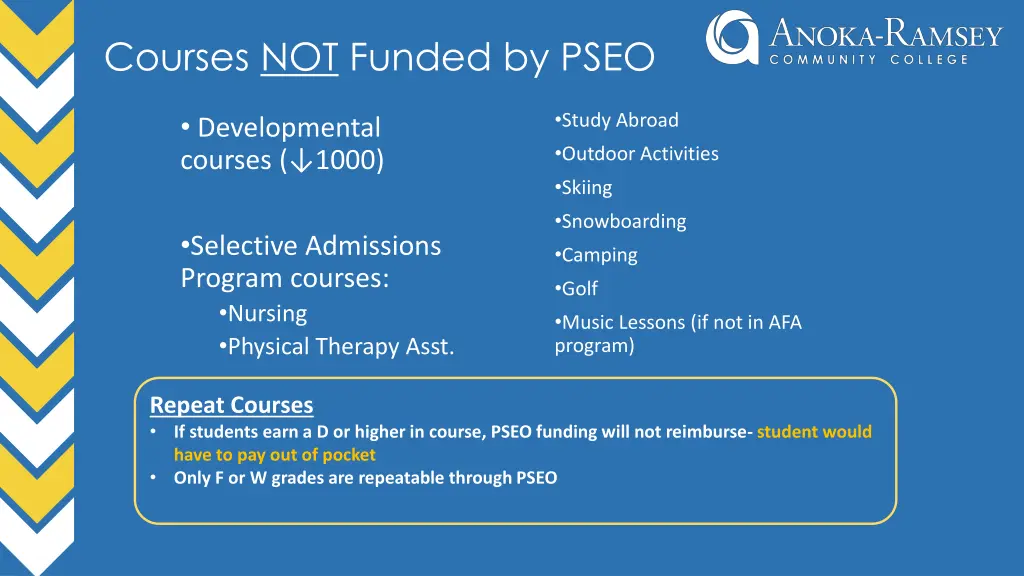 courses not funded by pseo