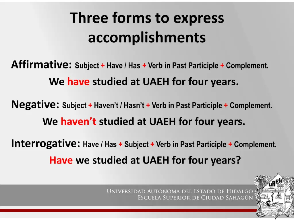 three forms to express accomplishments