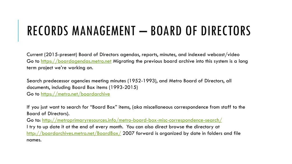 records management board of directors