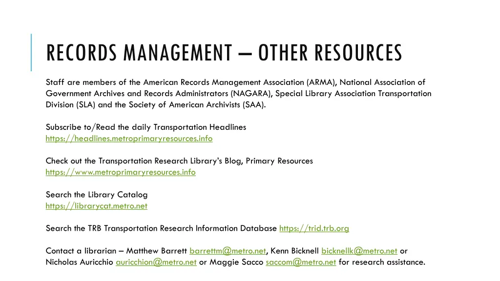 records management other resources