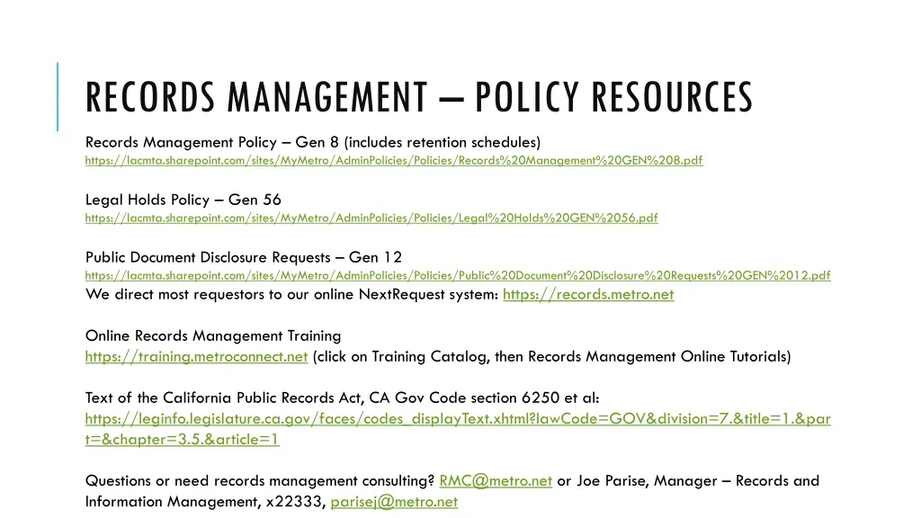 records management policy resources