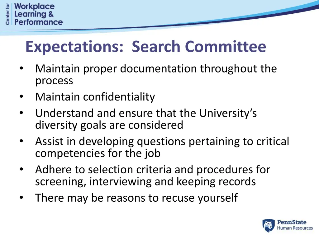 expectations search committee