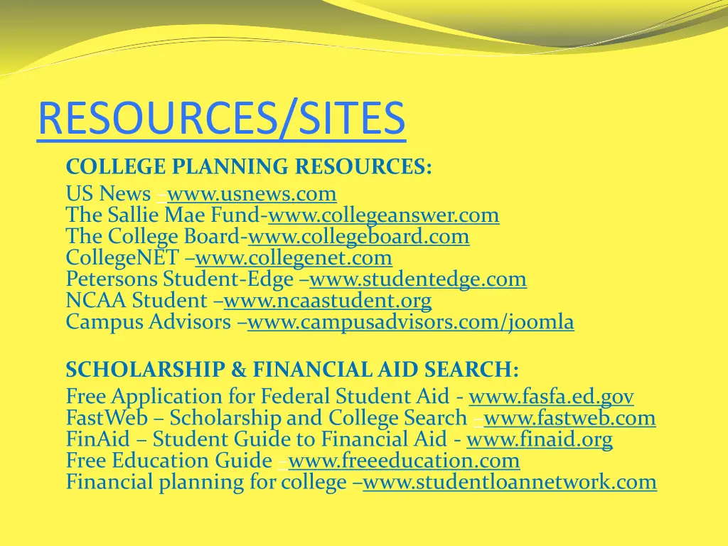 resources sites college planning resources