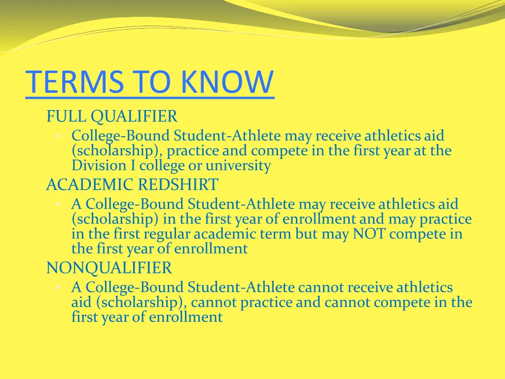 terms to know full qualifier college bound