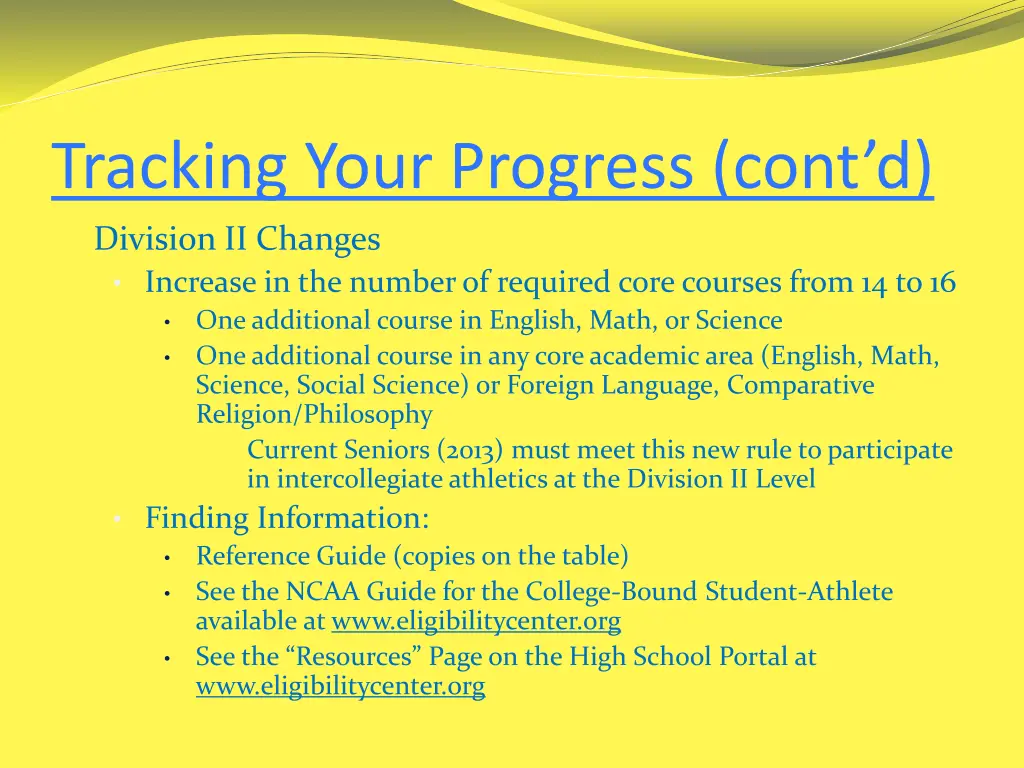 tracking your progress cont d division ii changes