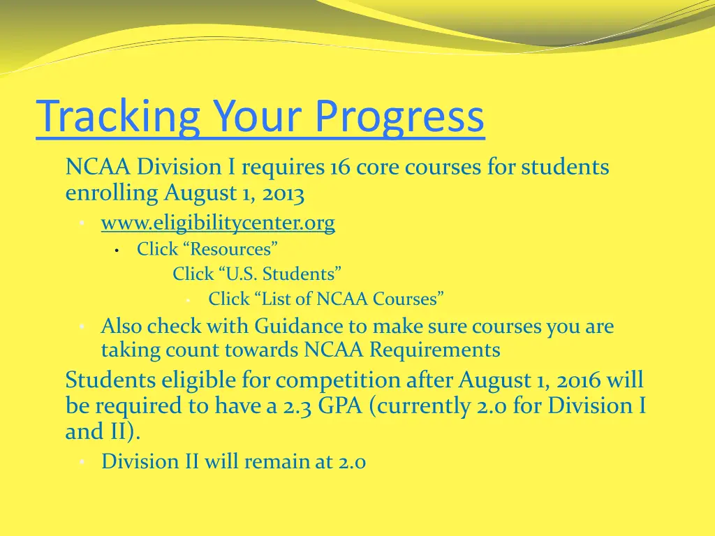 tracking your progress ncaa division i requires