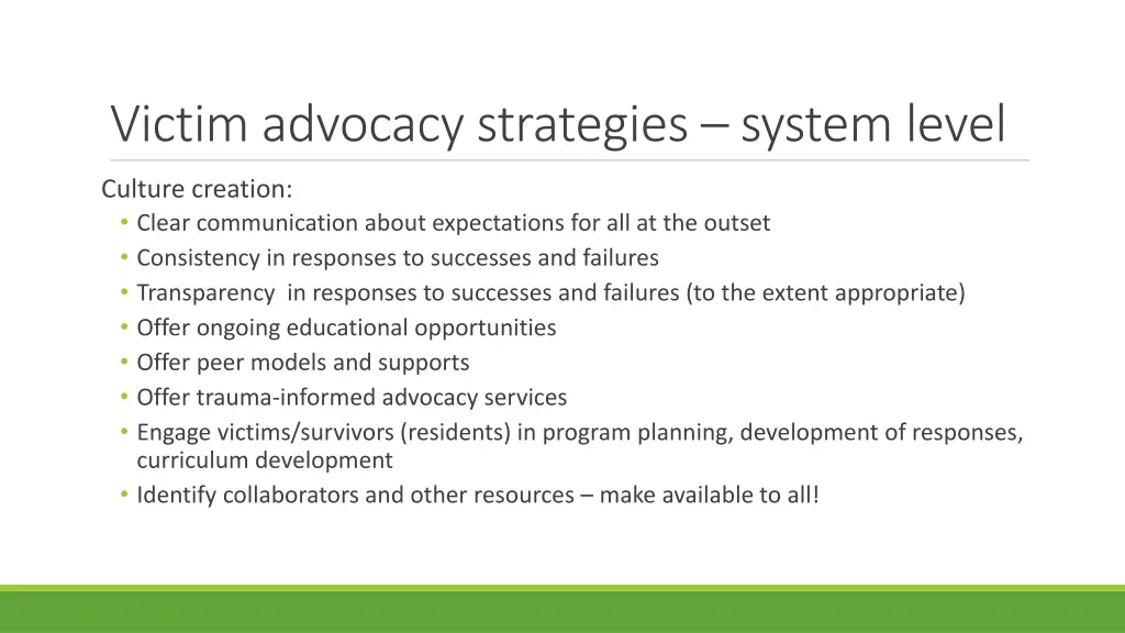 victim advocacy strategies system level