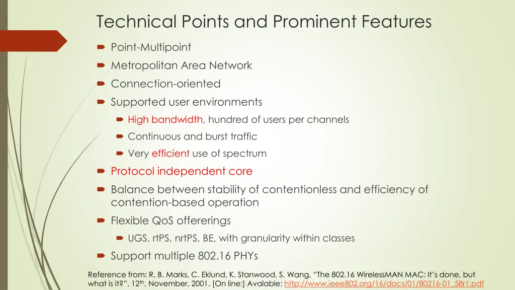 technical points and prominent features