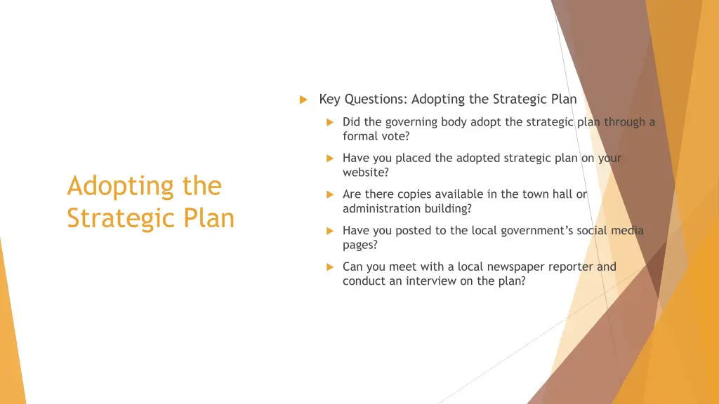 key questions adopting the strategic plan