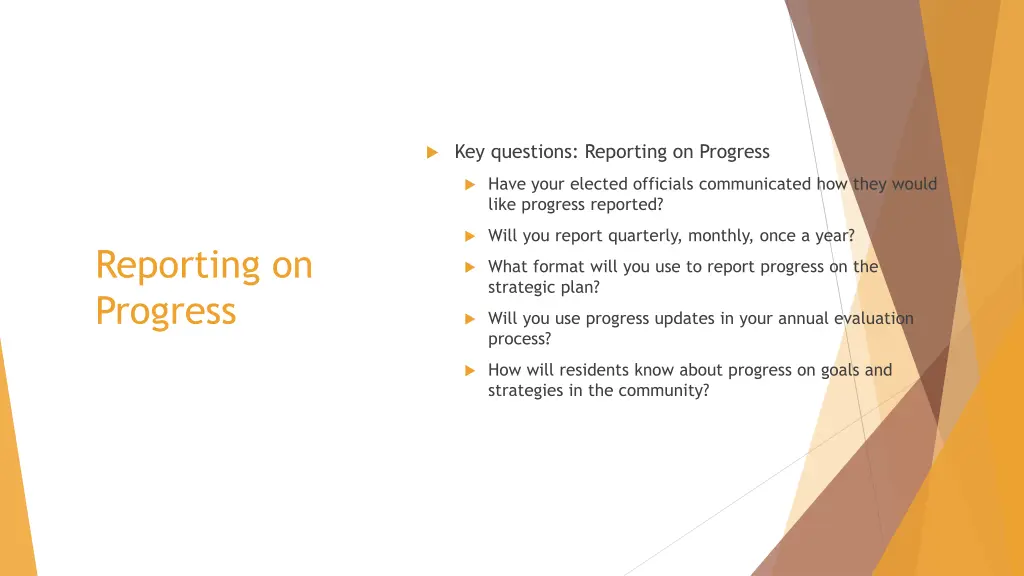 key questions reporting on progress