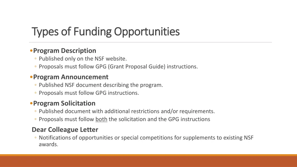 types of funding opportunities types of funding