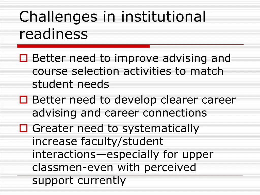 challenges in institutional readiness