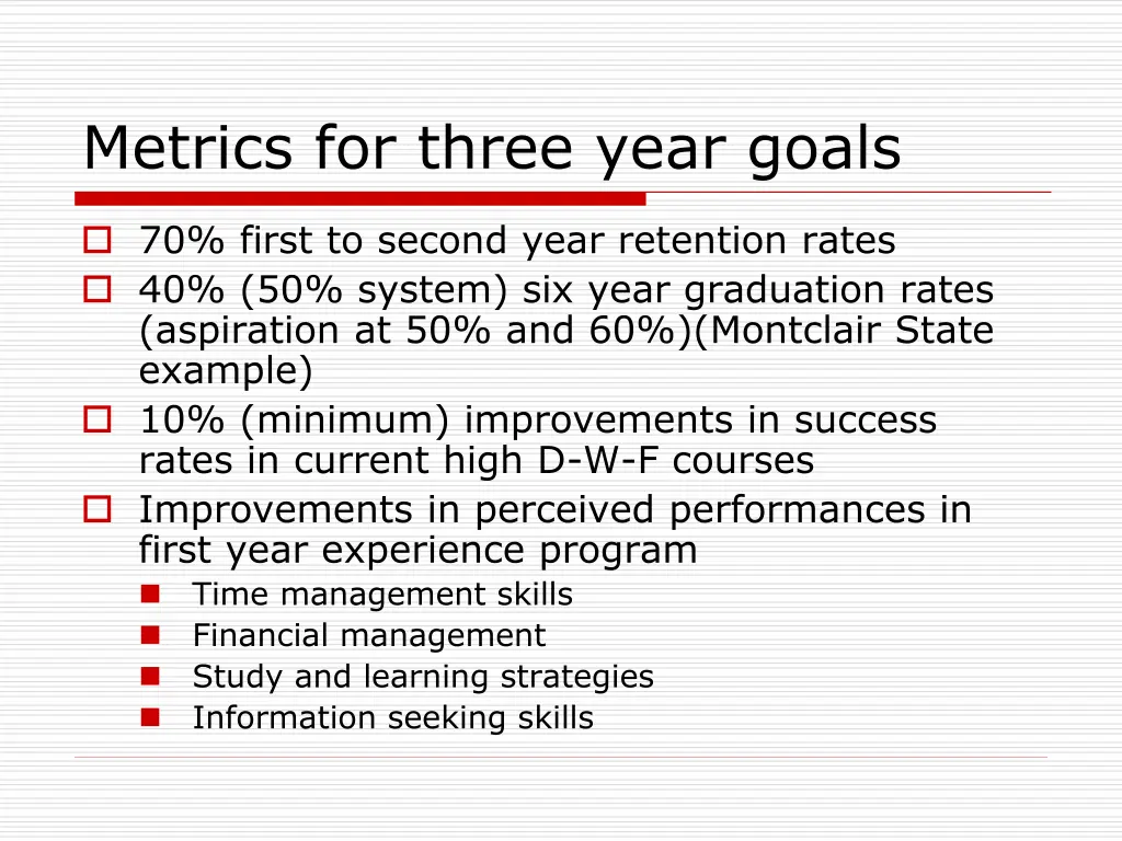 metrics for three year goals