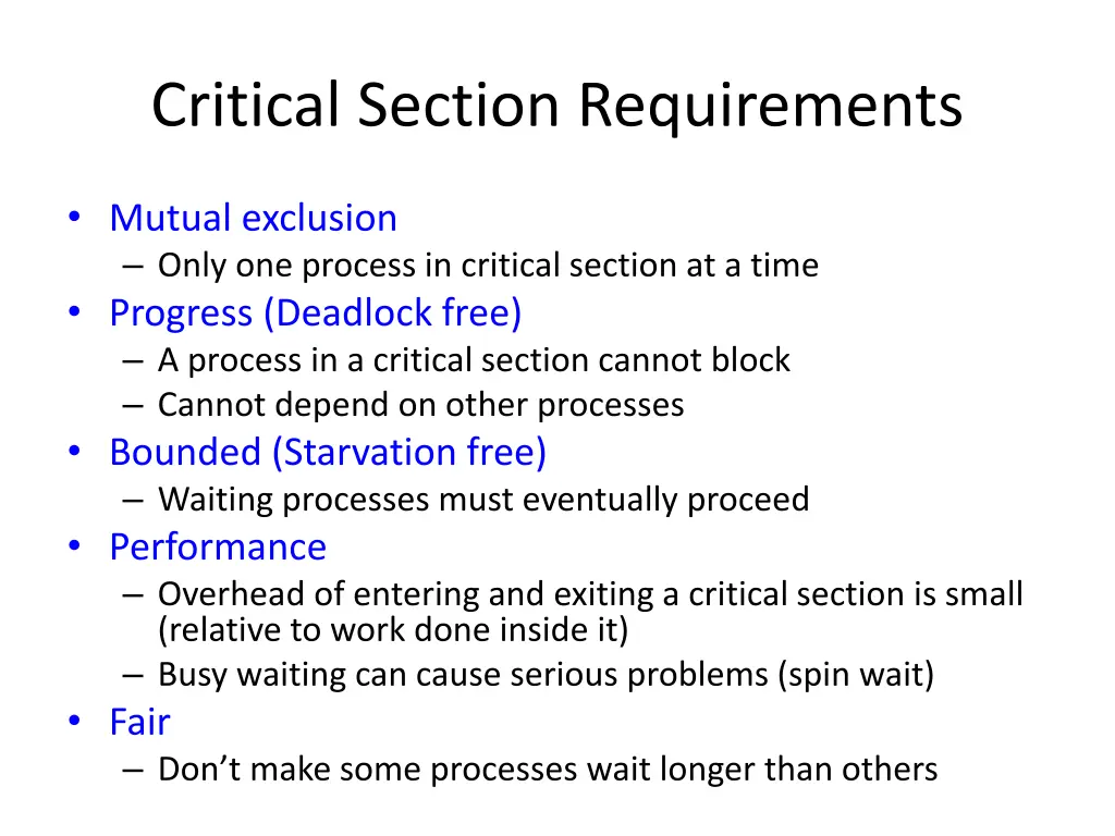 critical section requirements