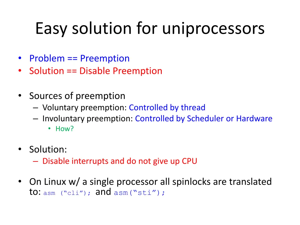 easy solution for uniprocessors